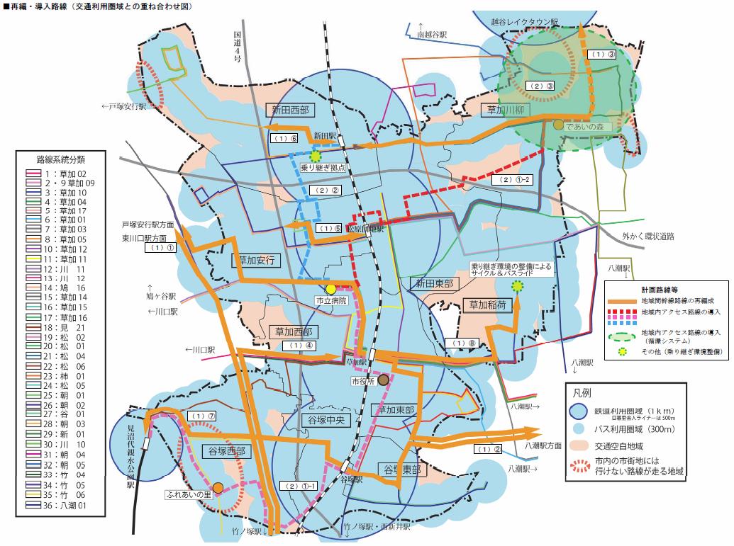 公共交通再編計画の再編・導入路線図