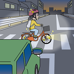 夜間はライトを点灯(自転車)