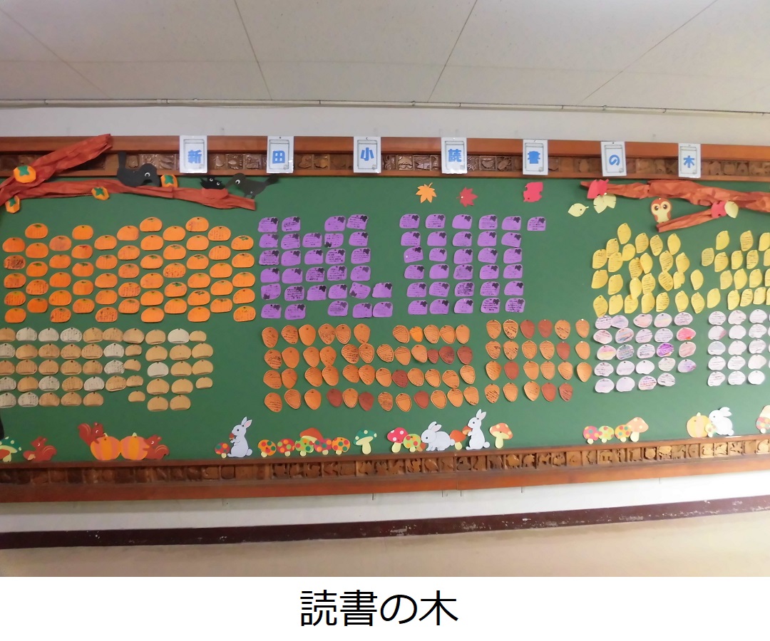 【新田小】月ごとのおすすめ本の掲示.JPG