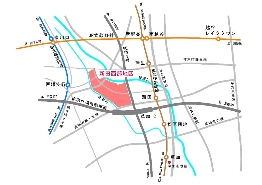 新田西部地区概要図